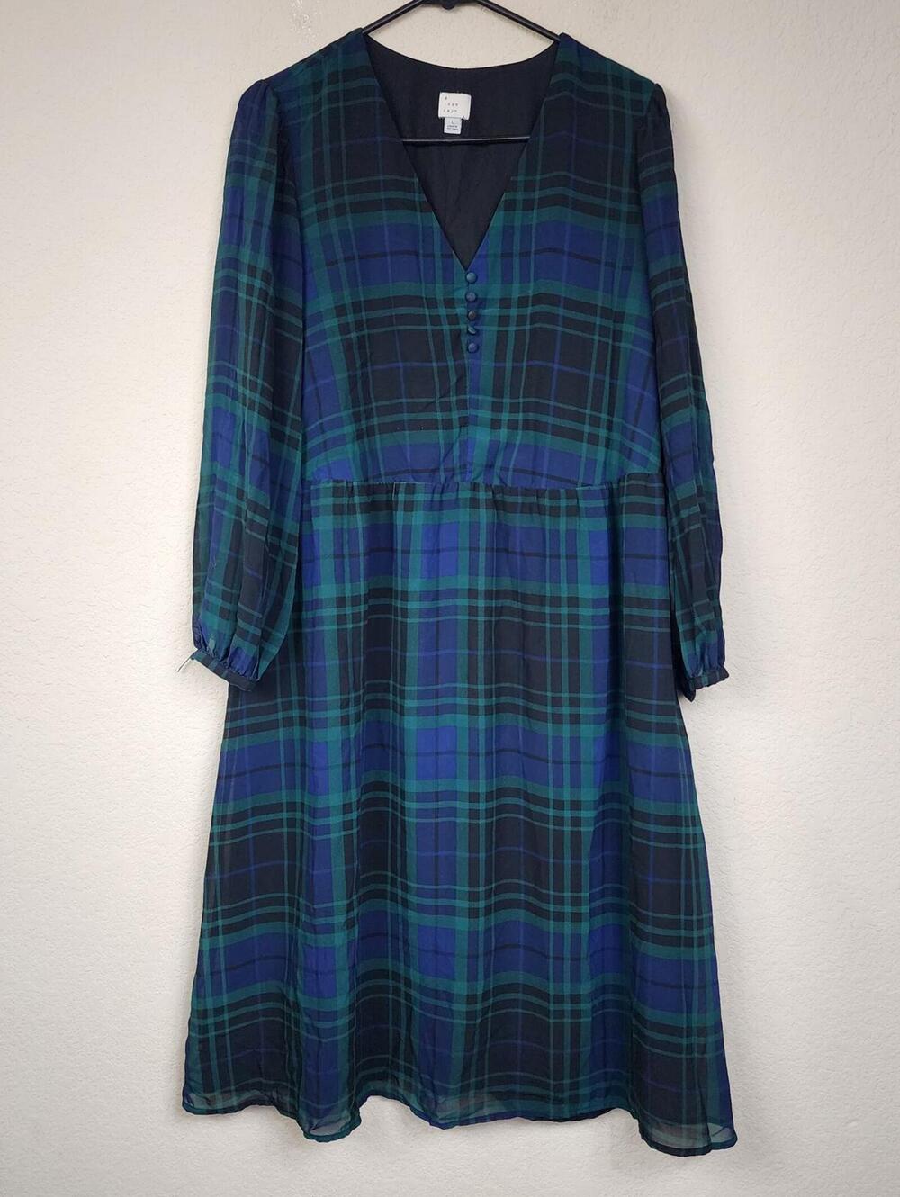 a new day Plaid Long Sleeve Midi Dress Size L